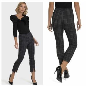Joseph Ribkoff Pull-On Houdstooth Plaid Ankle Pants With Front Slits SZ 8